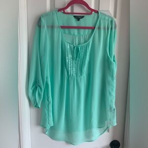 Express Sheer Turquoise Sequin Boho Top 3/4 Sleeve Size Large